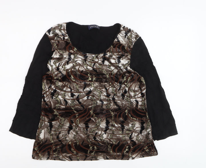 Saloos Womens Brown Tunic Blouse Long Sleeve Stretch Top Size M