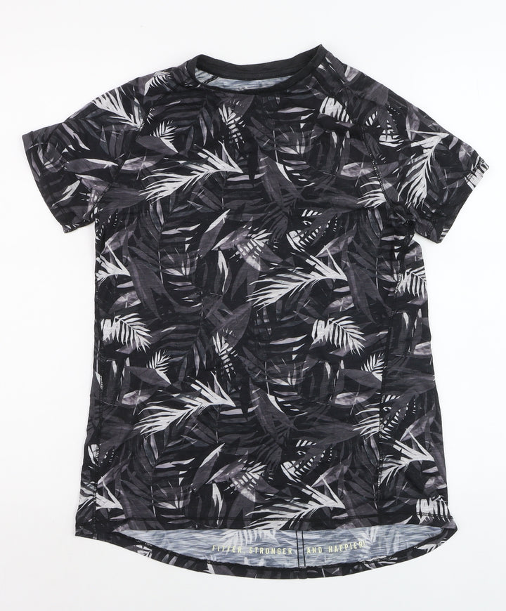 Next Women’s Black Tropical Print Short Sleeve T-Shirt Size S