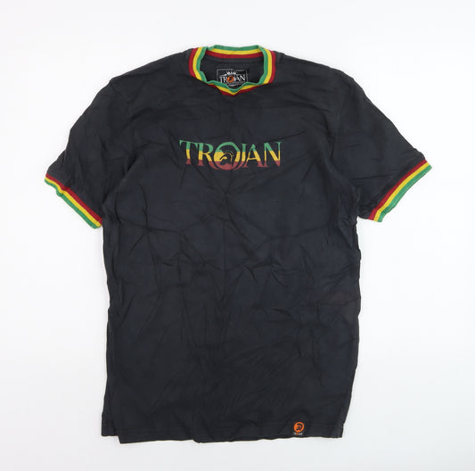 Trojan Records Men's Black Rasta Trim Cotton T-Shirt L Music Retro