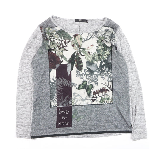 Festa Women Grey Floral Long Sleeve Jersey T-Shirt Size 16