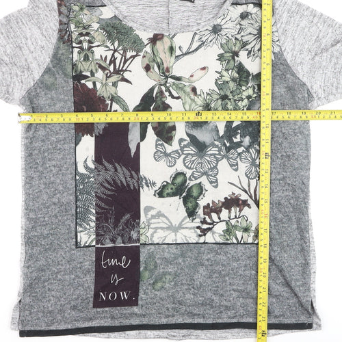 Festa Women Grey Floral Long Sleeve Jersey T-Shirt Size 16