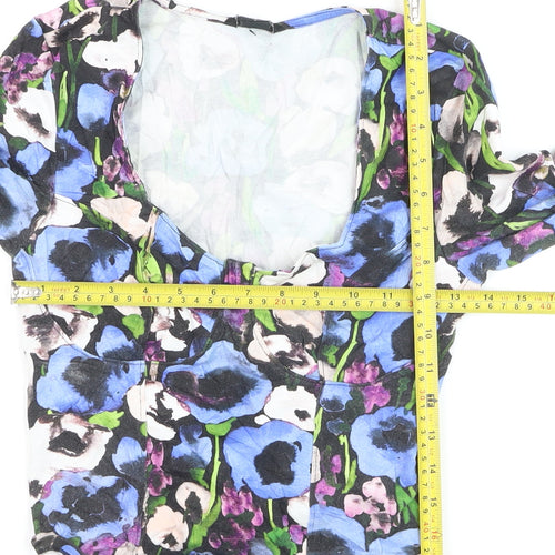 Monki Women's Multicoloured Floral Cropped Blouse Long Sleeve S