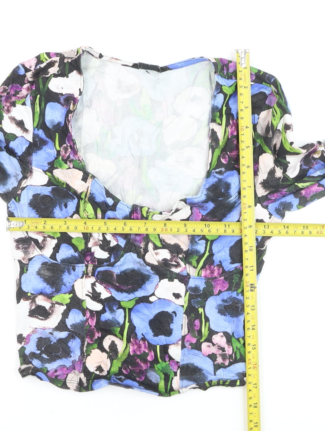 Monki Women's Multicoloured Floral Cropped Blouse Long Sleeve S