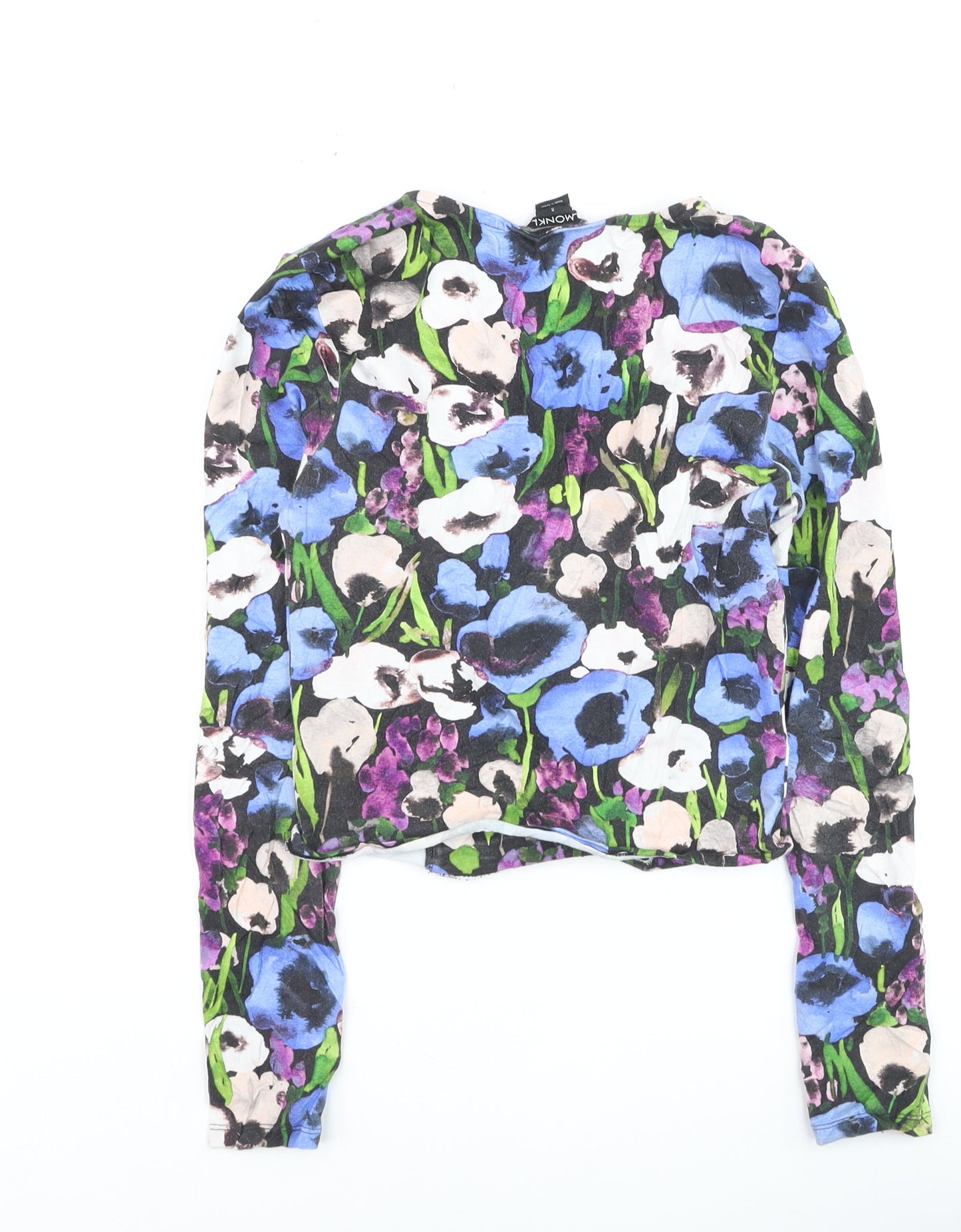 Monki Women's Multicoloured Floral Cropped Blouse Long Sleeve S