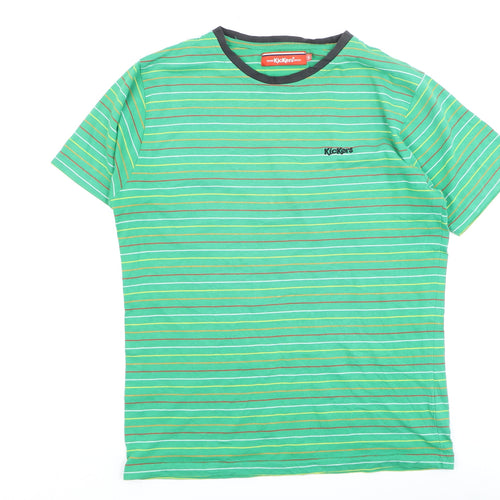 Kickers Men's Green Striped Crew Neck Cotton Short Sleeve T-Shirt Size S