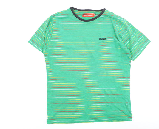 Kickers Men's Green Striped Crew Neck Cotton Short Sleeve T-Shirt Size S