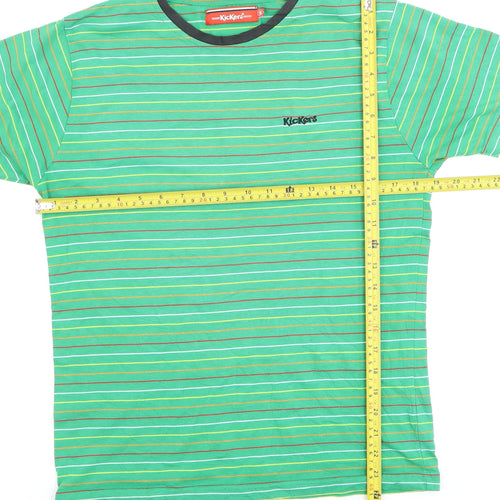 Kickers Men's Green Striped Crew Neck Cotton Short Sleeve T-Shirt Size S