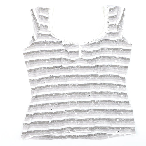 Marks and Spencer Per Una Grey Striped Lace Trim Sleeveless Top Size 14