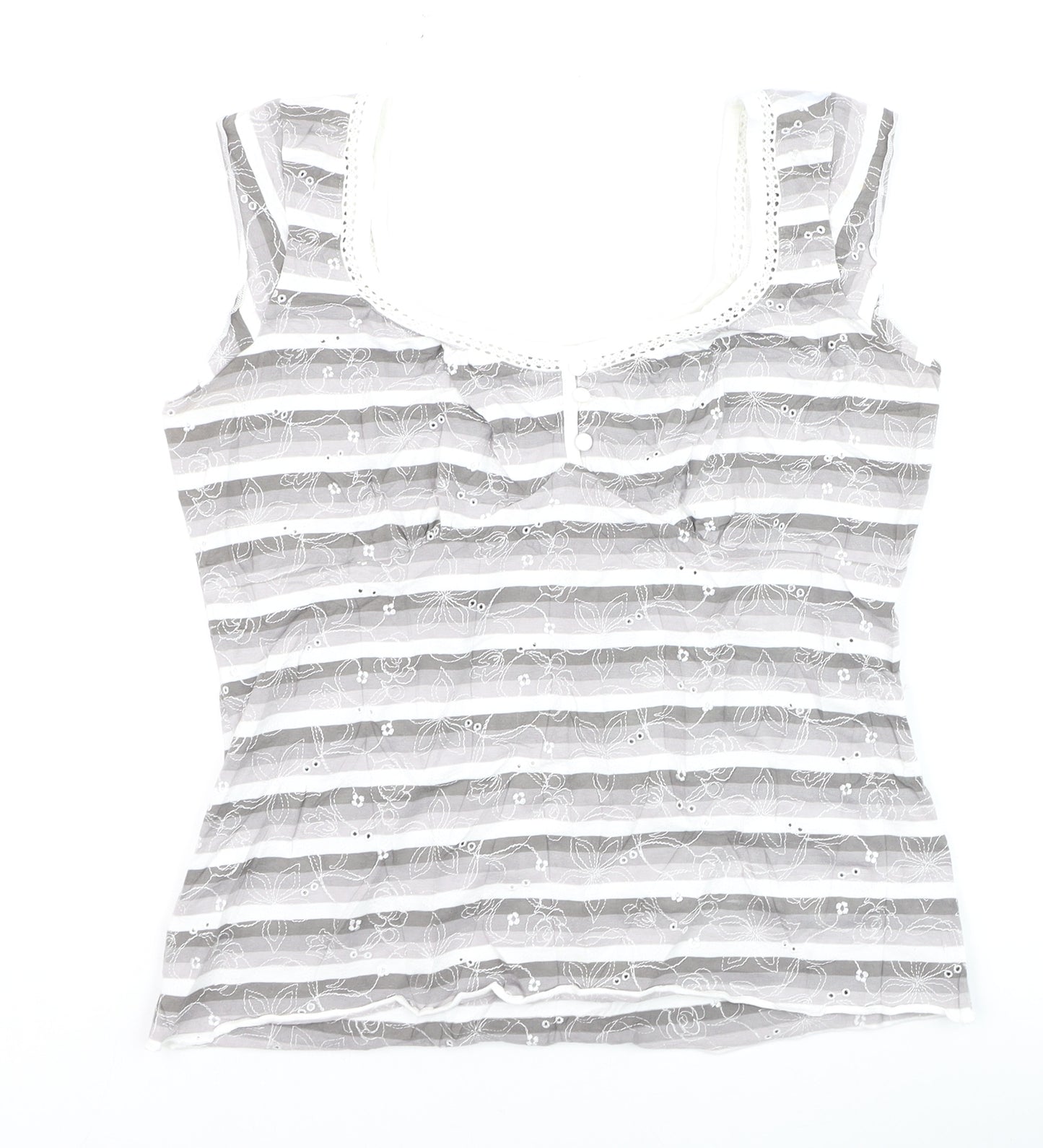 Marks and Spencer Per Una Grey Striped Lace Trim Sleeveless Top Size 14