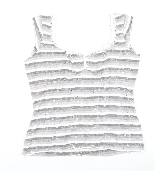 Marks and Spencer Per Una Grey Striped Lace Trim Sleeveless Top Size 14