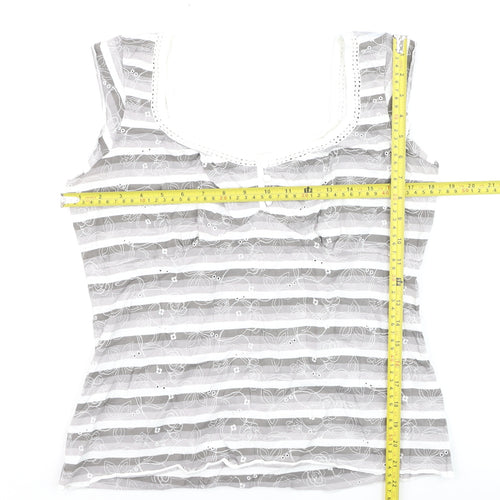 Marks and Spencer Per Una Grey Striped Lace Trim Sleeveless Top Size 14