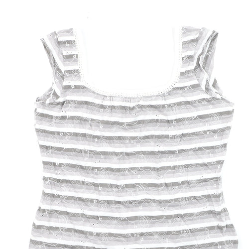 Marks and Spencer Per Una Grey Striped Lace Trim Sleeveless Top Size 14