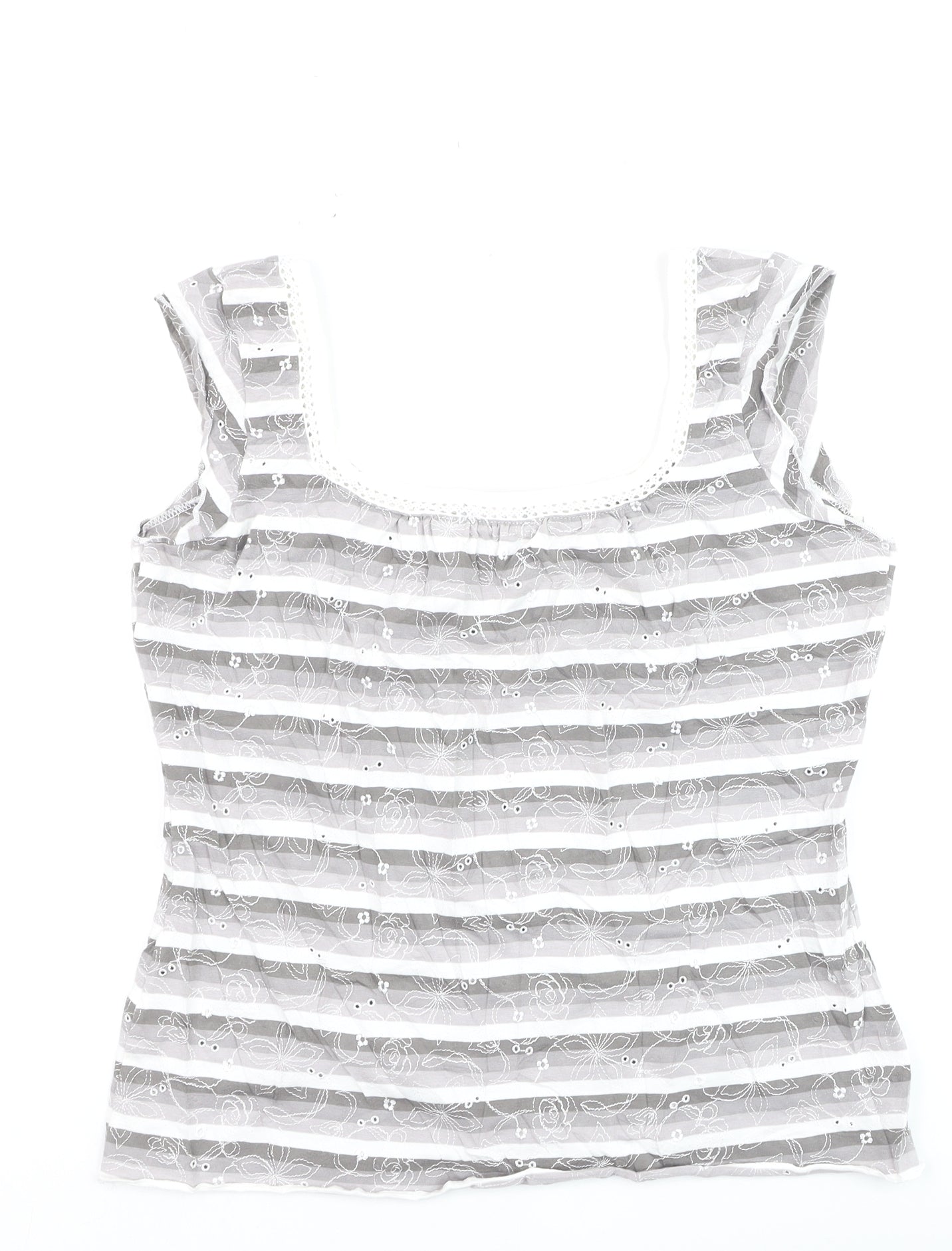 Marks and Spencer Per Una Grey Striped Lace Trim Sleeveless Top Size 14