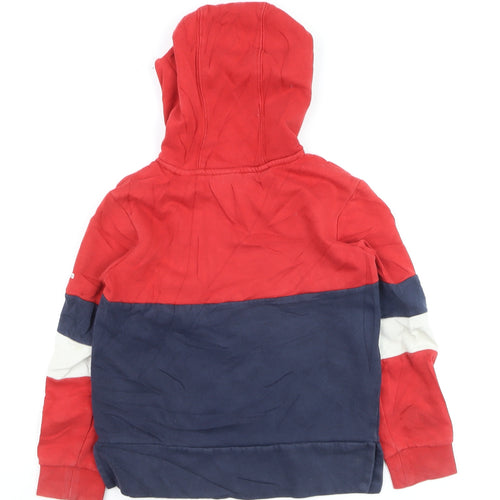 Adidas Boys Red & Navy Pullover Hoodie Size 7-8 Years Colourblock Logo
