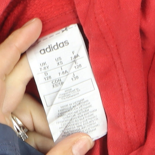 Adidas Boys Red & Navy Pullover Hoodie Size 7-8 Years Colourblock Logo