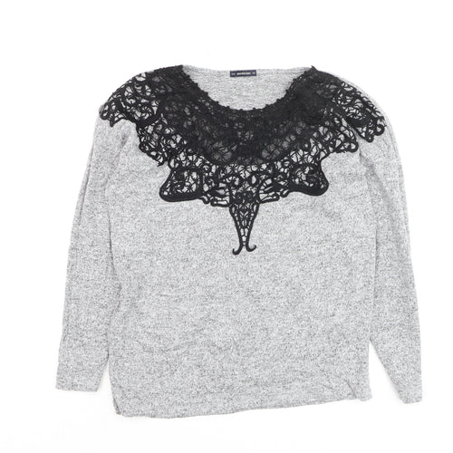 Medicine Women's Grey Lace Detail Long Sleeve Jersey Blouse XS