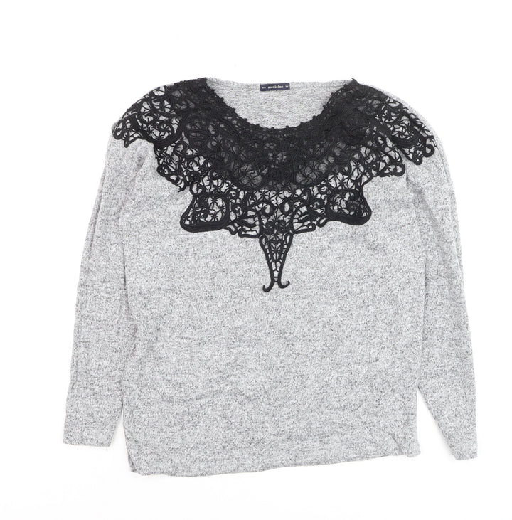 Medicine Women's Grey Lace Detail Long Sleeve Jersey Blouse XS