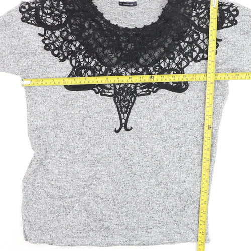 Medicine Women's Grey Lace Detail Long Sleeve Jersey Blouse XS