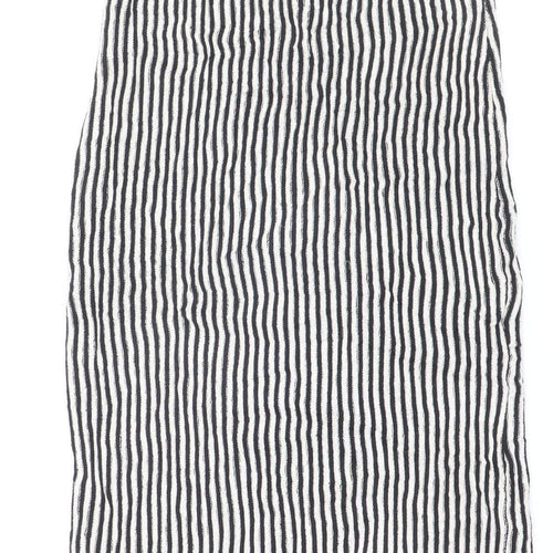 Boohoo Women’s Black White Striped Midi Pencil Skirt Size 8