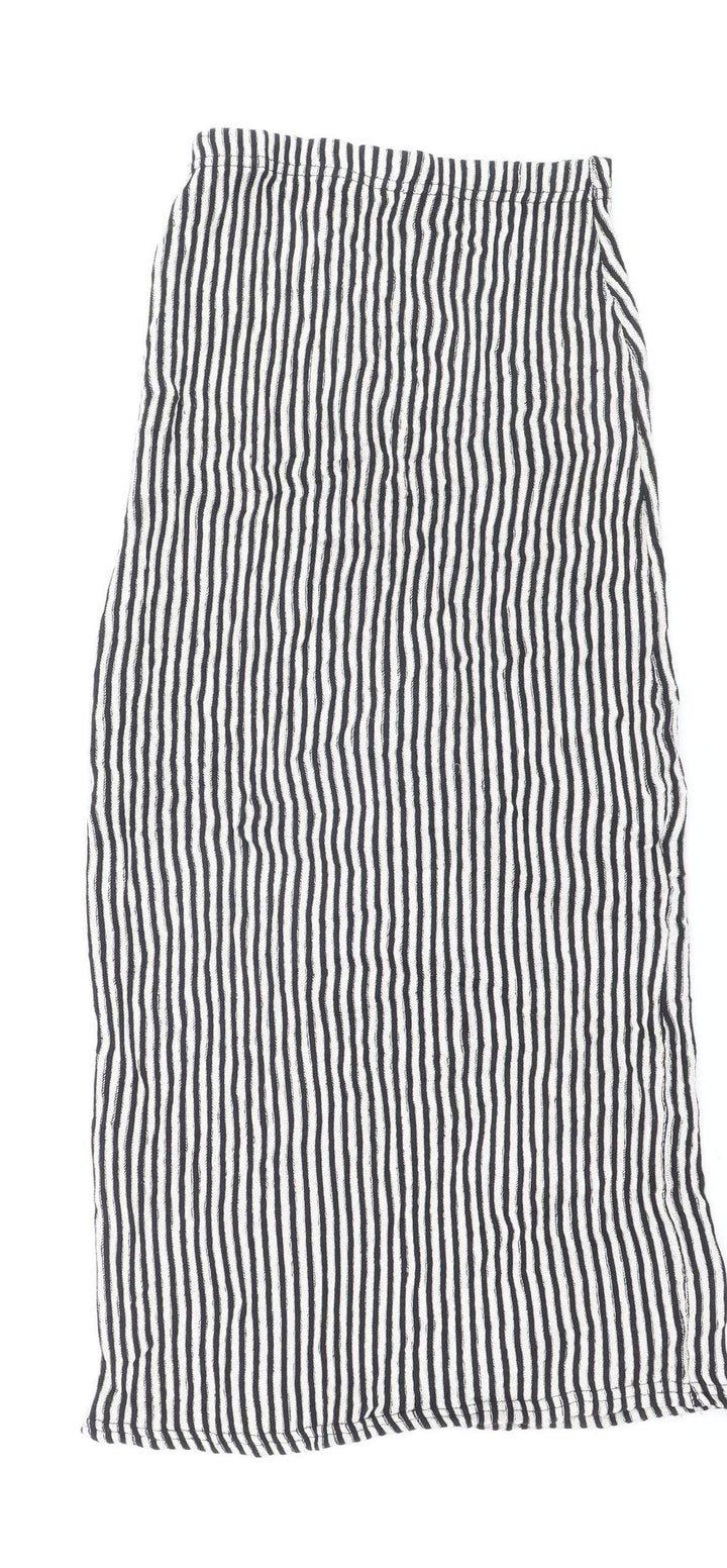 Boohoo Women’s Black White Striped Midi Pencil Skirt Size 8