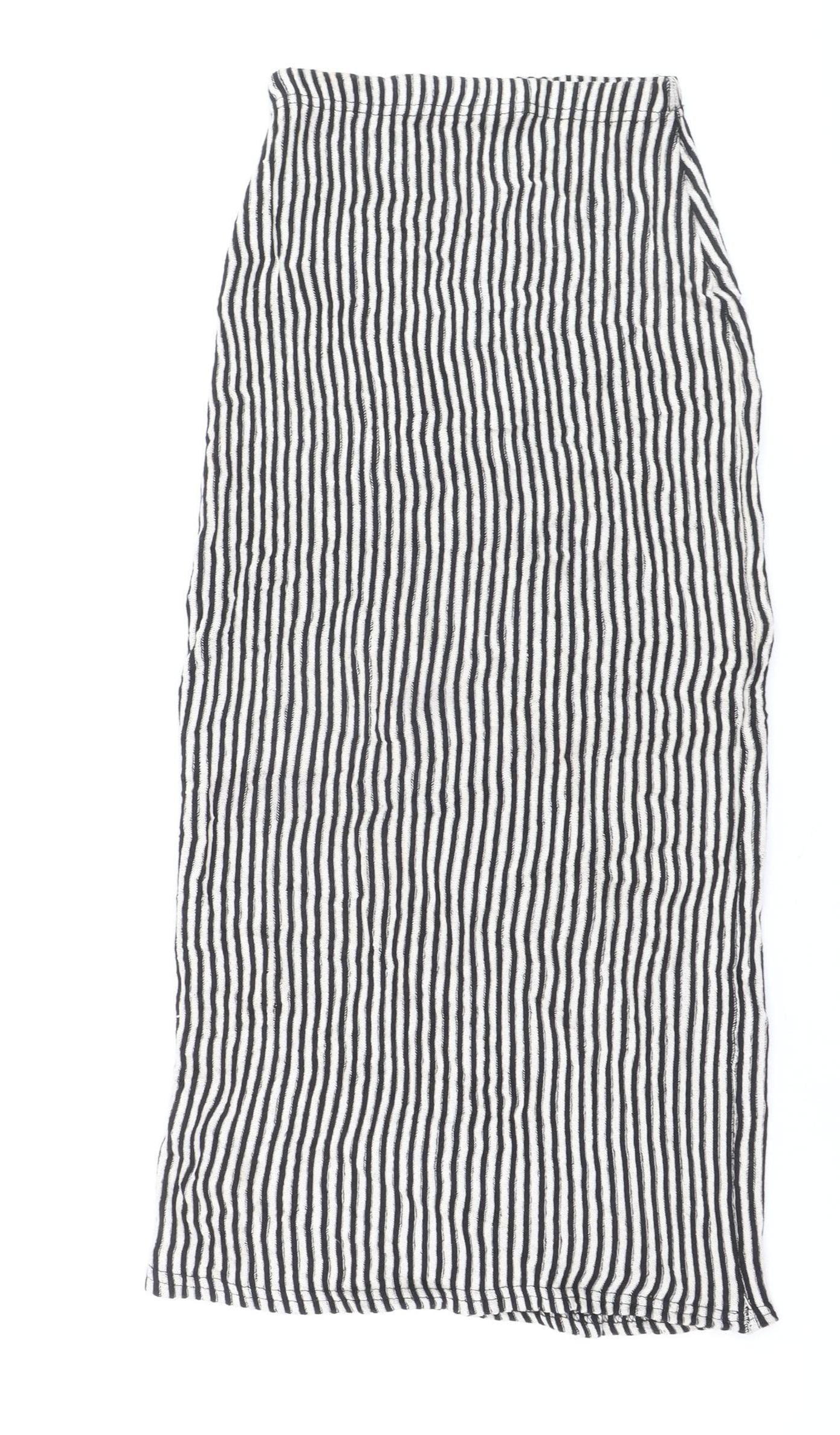 Boohoo Women’s Black White Striped Midi Pencil Skirt Size 8