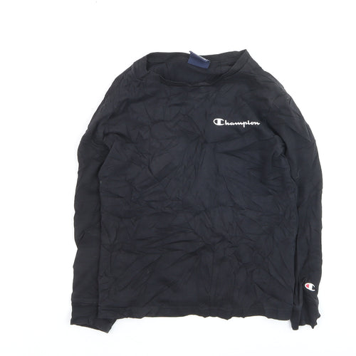 Champion Boys Black Cotton Pullover Jumper Small 7-8 Years Crew Neck