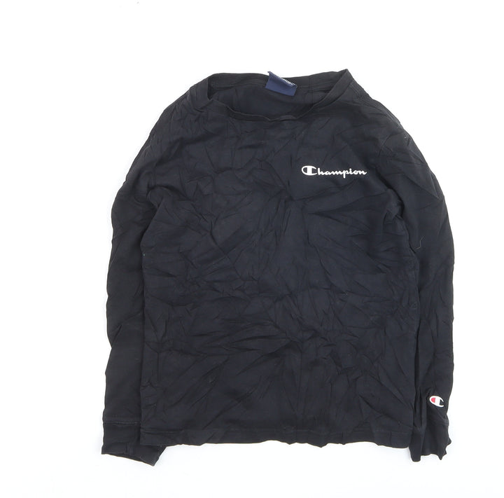 Champion Boys Black Cotton Pullover Jumper Small 7-8 Years Crew Neck
