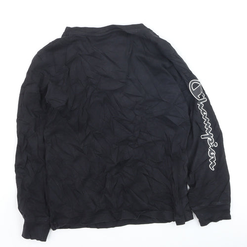Champion Boys Black Cotton Pullover Jumper Small 7-8 Years Crew Neck