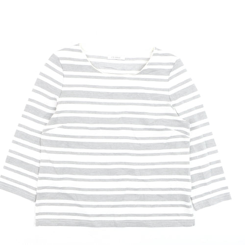 Marks and Spencer Womens Grey Striped 3/4 Sleeve Pullover Jumper Size 10