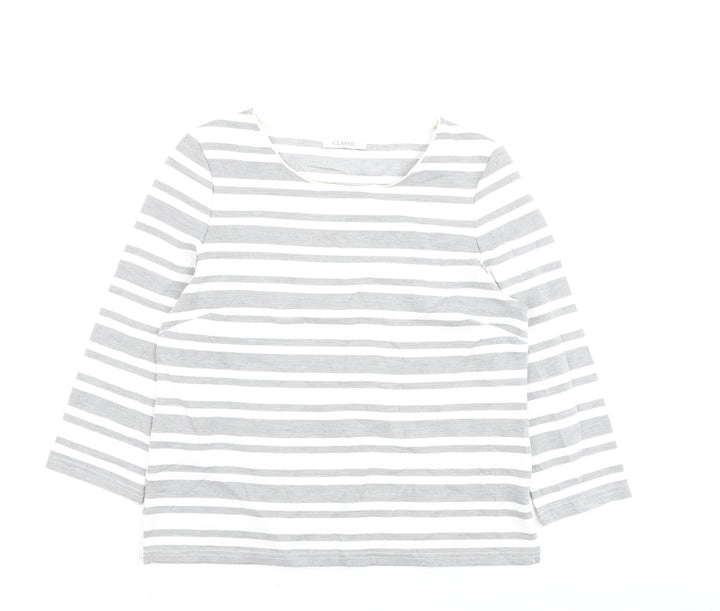 Marks and Spencer Womens Grey Striped 3/4 Sleeve Pullover Jumper Size 10