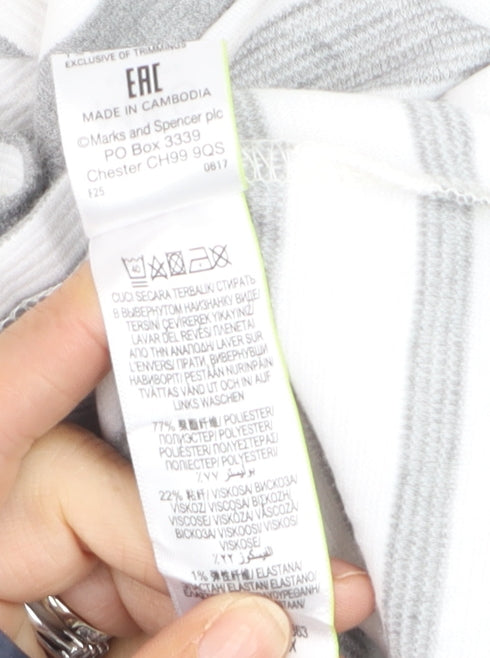 Marks and Spencer Womens Grey Striped 3/4 Sleeve Pullover Jumper Size 10