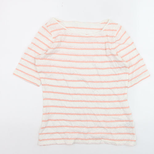 Marks and Spencer Women’s Coral Stripe Boat Neck Lace T-Shirt Size 8