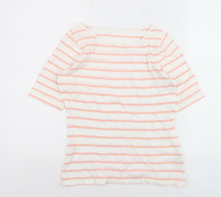 Marks and Spencer Women’s Coral Stripe Boat Neck Lace T-Shirt Size 8