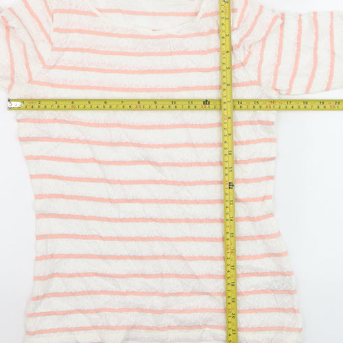 Marks and Spencer Women’s Coral Stripe Boat Neck Lace T-Shirt Size 8