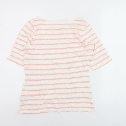 Marks and Spencer Women’s Coral Stripe Boat Neck Lace T-Shirt Size 8