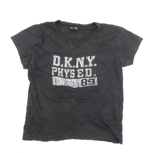 DKNY Women's Black Cotton V-Neck Short Sleeve T-Shirt M