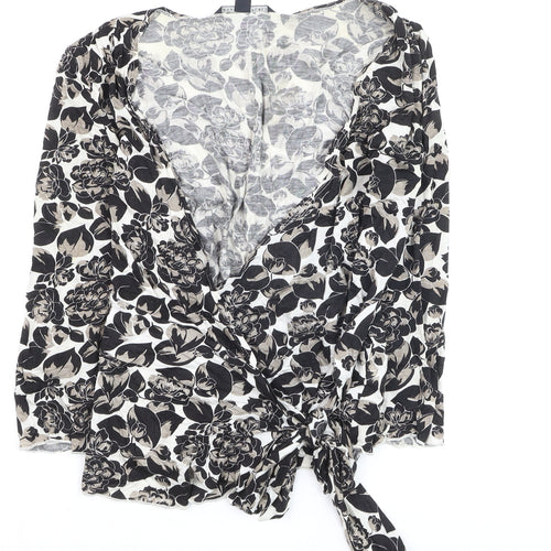 Banana Republic Womens Black Floral Wrap Blouse Size S