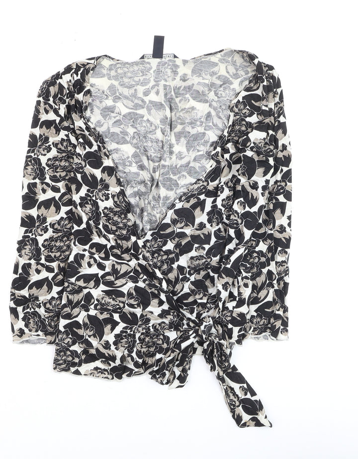 Banana Republic Womens Black Floral Wrap Blouse Size S