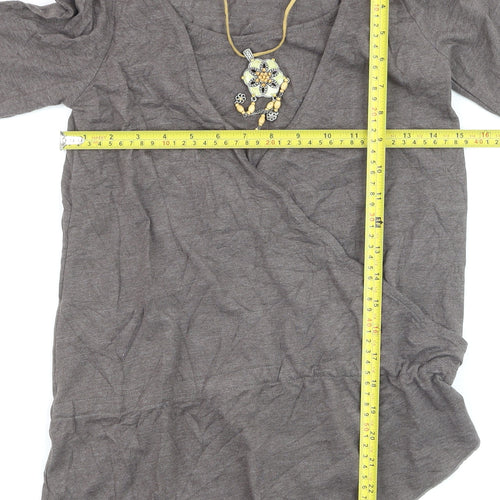 Next Women's Brown Wrap Blouse Size 8 3/4 Sleeve V-Neck Jersey Top