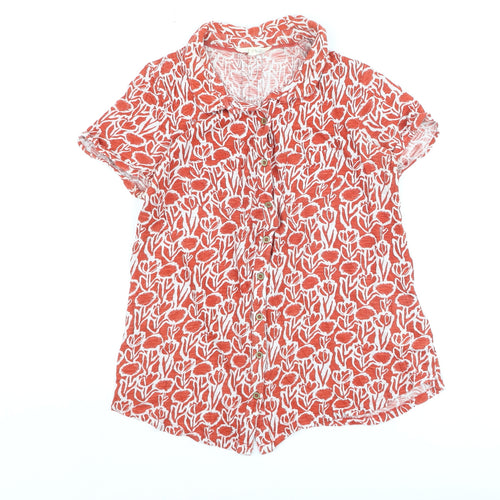 White Stuff Women's Red Floral Cotton Button-Up Blouse Size 8