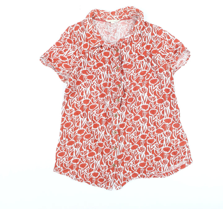 White Stuff Women's Red Floral Cotton Button-Up Blouse Size 8