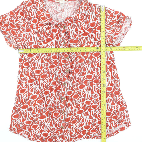 White Stuff Women's Red Floral Cotton Button-Up Blouse Size 8