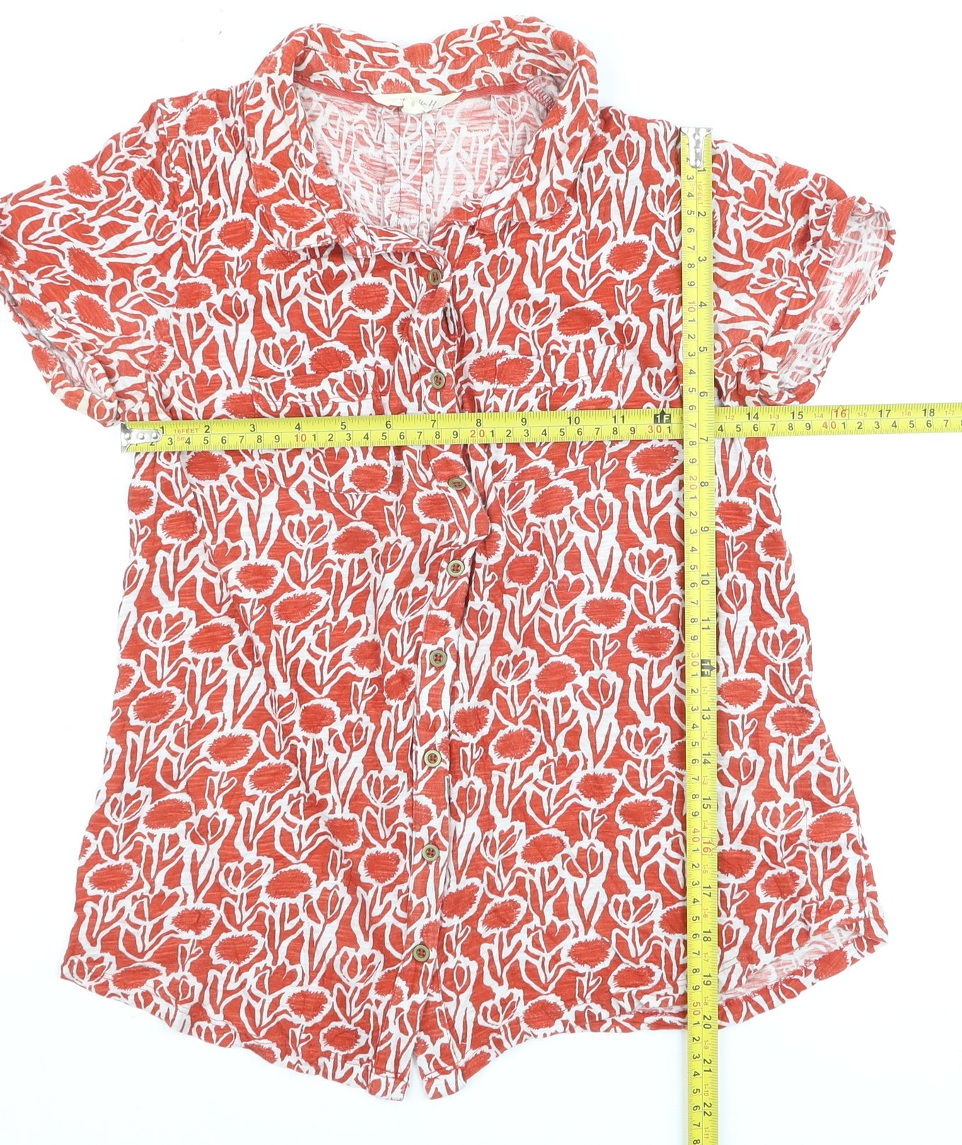 White Stuff Women's Red Floral Cotton Button-Up Blouse Size 8