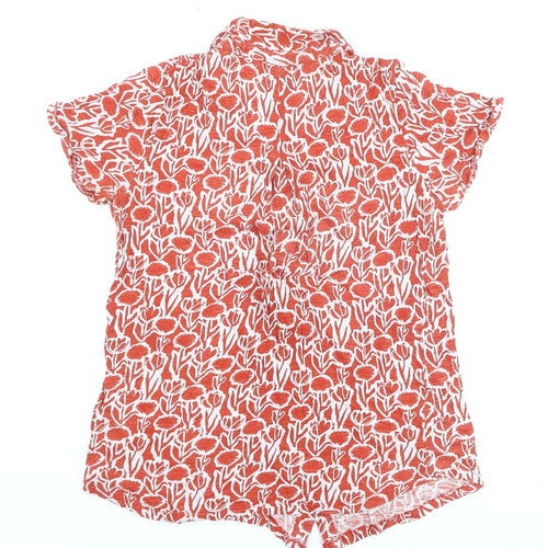 White Stuff Women's Red Floral Cotton Button-Up Blouse Size 8