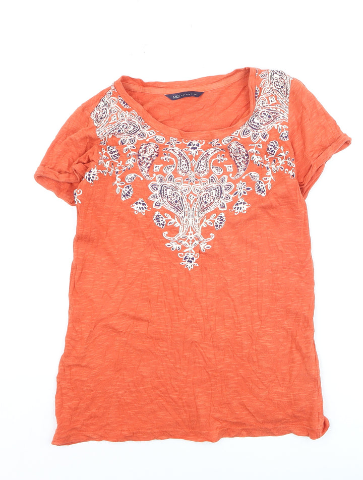 Marks and Spencer Women's Orange Embroidered T-Shirt UK 8