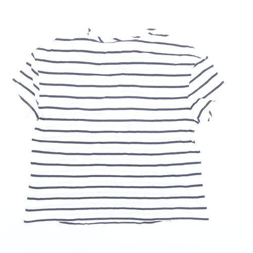 Marks and Spencer Womens White Striped Beach Print Cotton T-Shirt Size 8