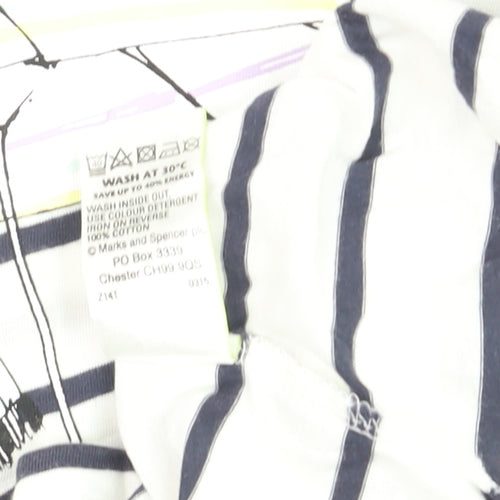 Marks and Spencer Womens White Striped Beach Print Cotton T-Shirt Size 8