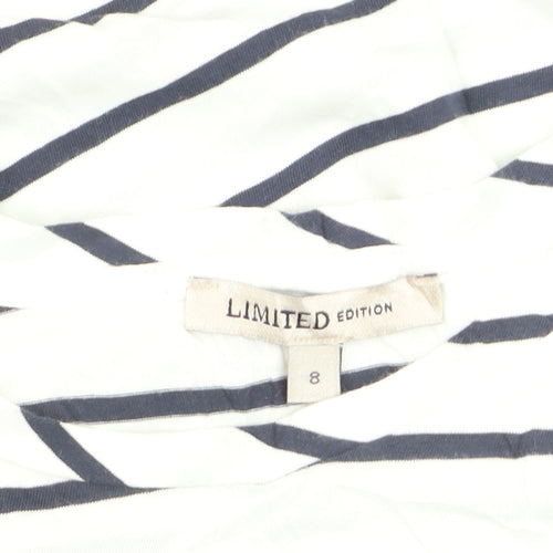 Marks and Spencer Womens White Striped Beach Print Cotton T-Shirt Size 8
