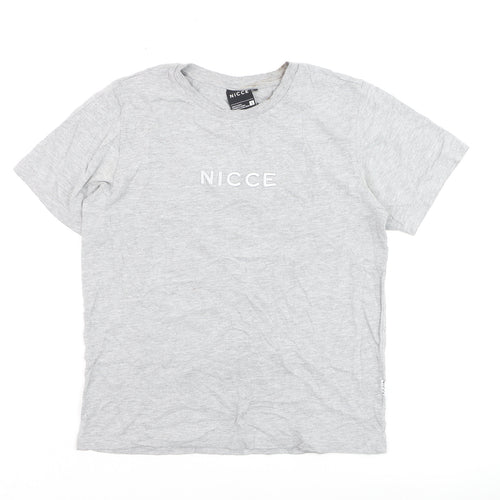 NICCE Men Grey Small Logo Crew Neck Cotton T-Shirt Size S
