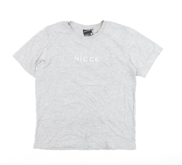 NICCE Men Grey Small Logo Crew Neck Cotton T-Shirt Size S